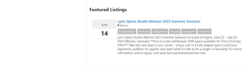 an example of a featured Audition Alert